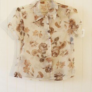 Anxiety ✤ Sheer Floral Collar Short Sleeve Blouse